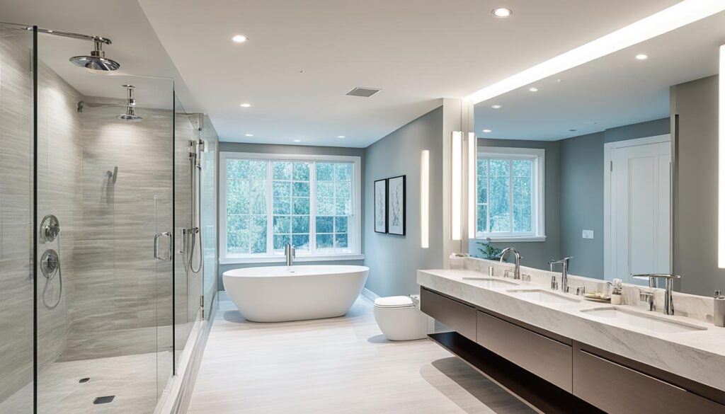 Ensuite bathroom lighting in contemporary bathroom