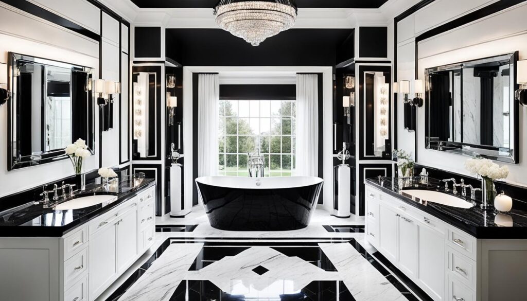 black and white art deco bathroom